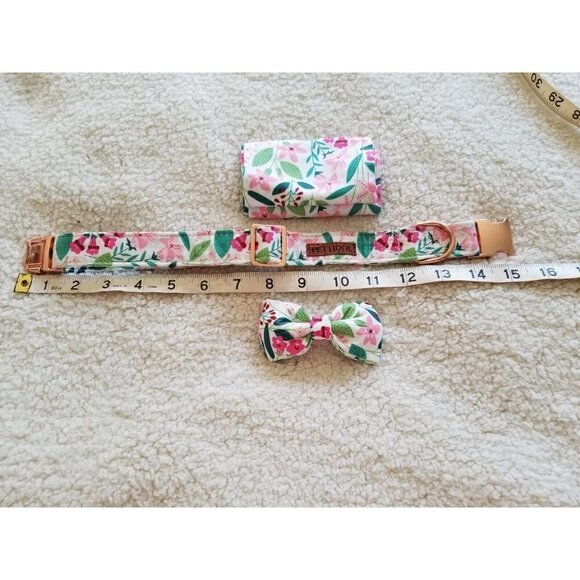 Pettidol Cute Floral Female Dog Collar W/Bandana & Bow Size (S) Neck 10.0"-15.9" - Picture 2 of 6